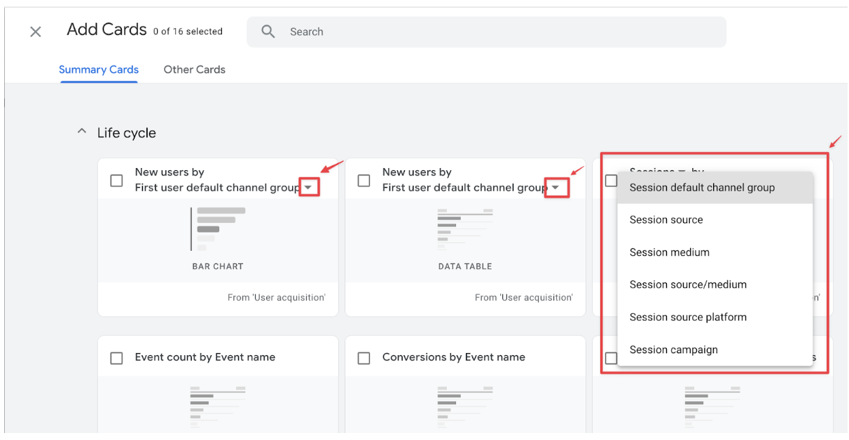 GA4 Overview Report-Card Dropdown