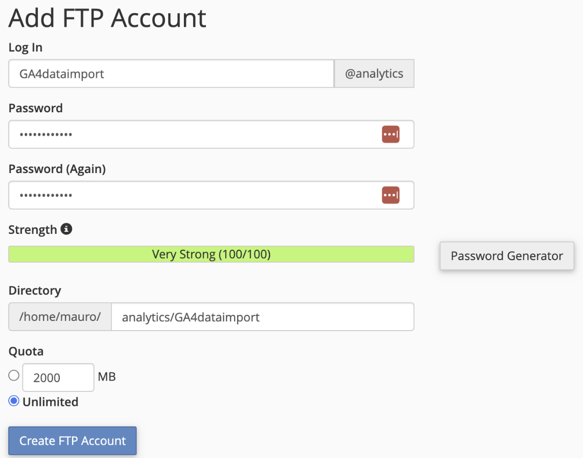 GA4 sftp import cost Add FTP Account
